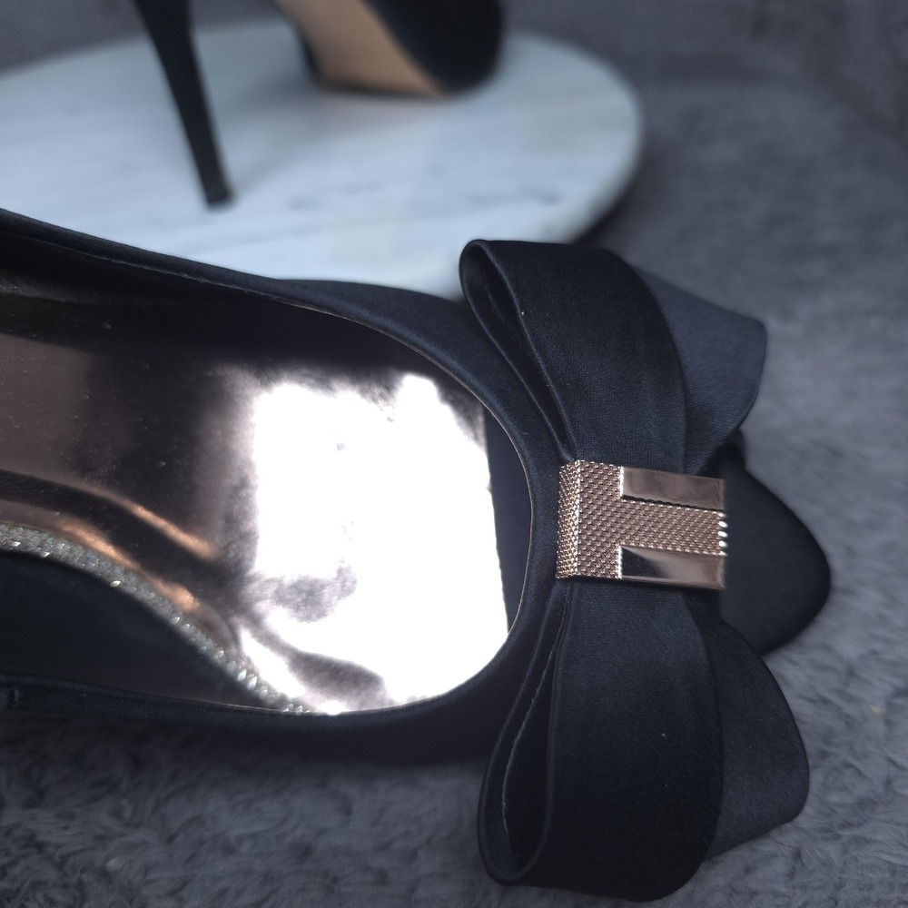 Ted Baker Shoes Womens Size 8 Black Peep Toe Bow High Heel Dress Pumps - Picture 6 of 10